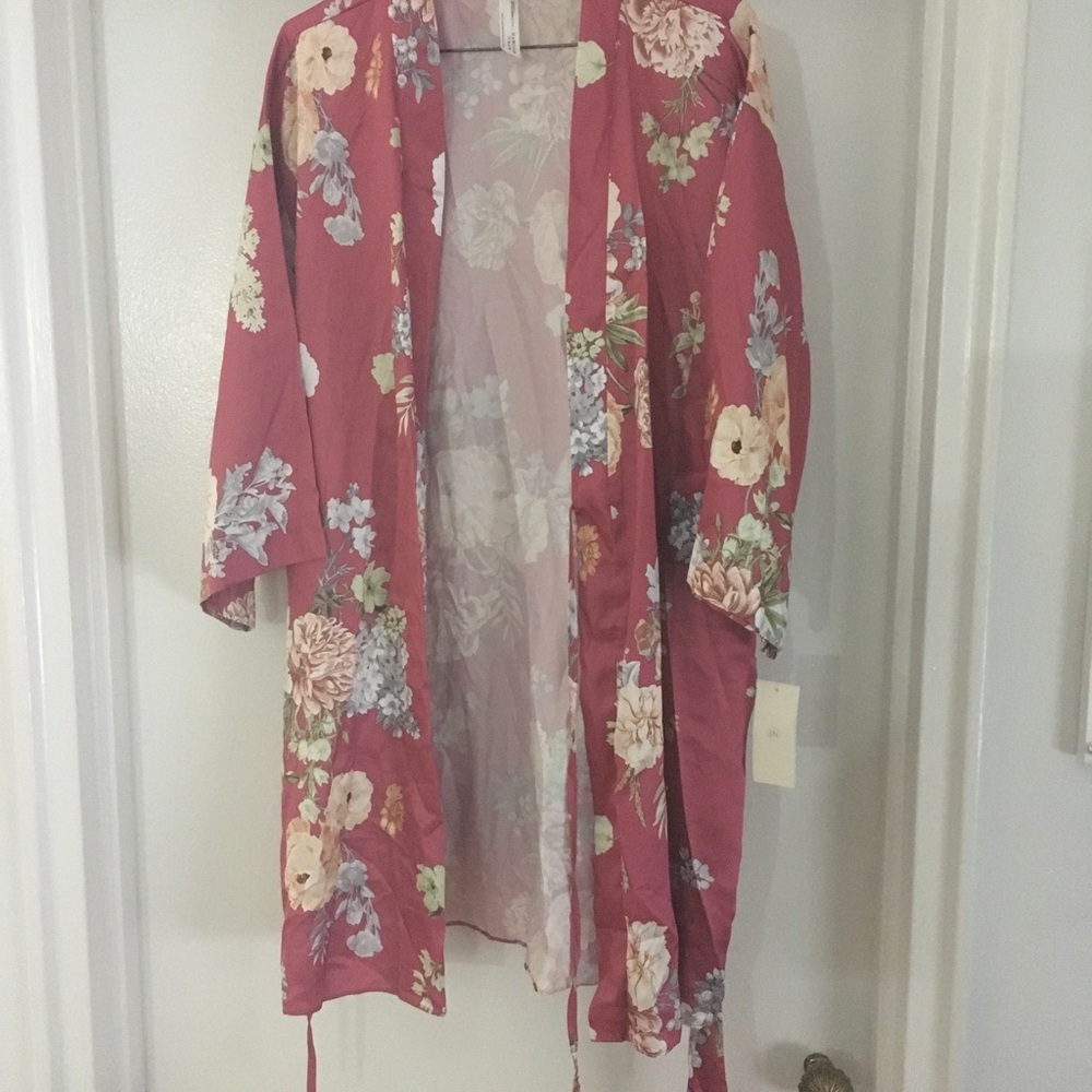 Flora Nikrooz Red Kimono Jacket with Floral Print